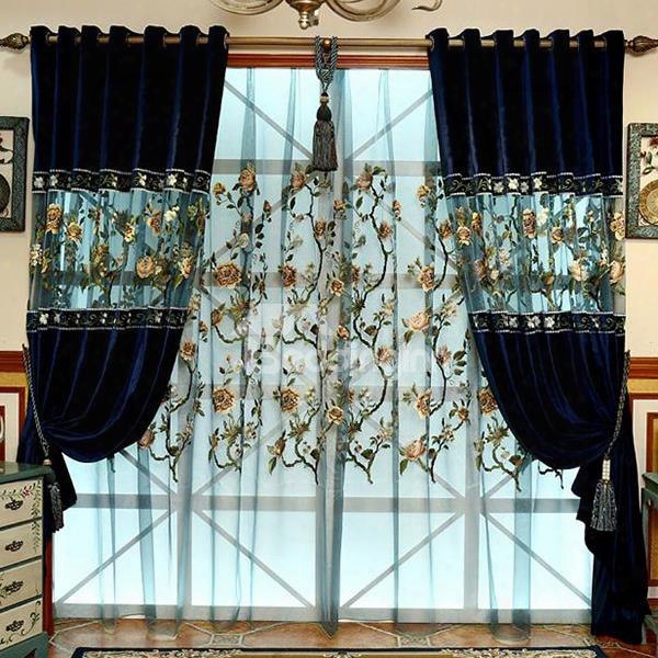 Decorative Polyester Embroidered Beautiful Peony Flowers Printing Luxury European Style Custom Sheer Curtain