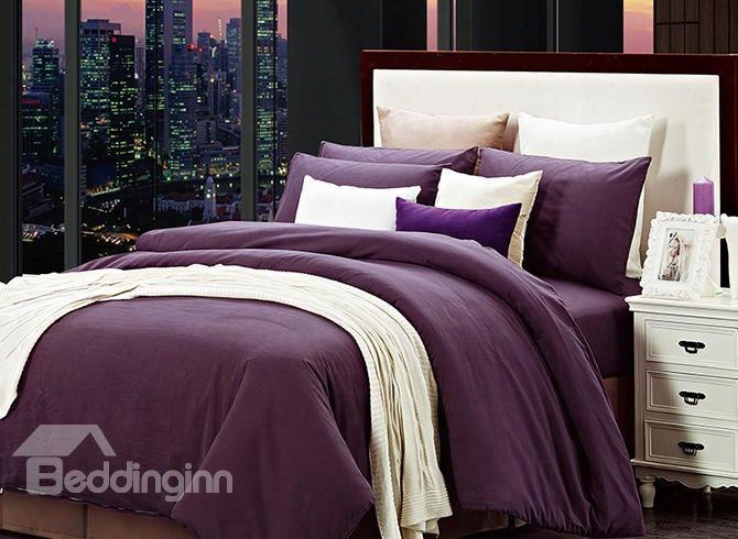 Deluxe Royal Purple Cotton 4-piece Duvet Cover Sets