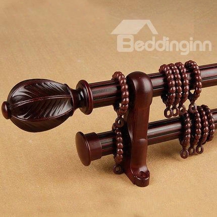 Durable Black Walnut Wood Noise-free Double Curtain Rod Set