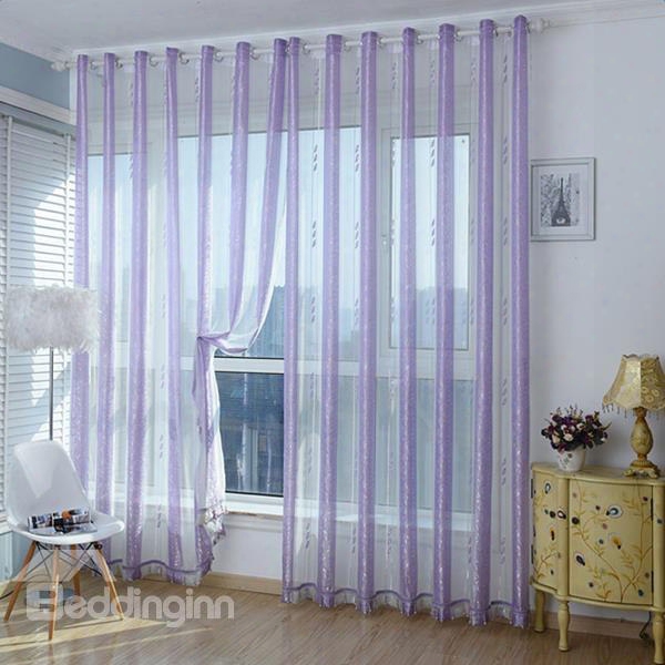 Easy Home Fashion Purple Plant Pattern Custom Sheer Curtain