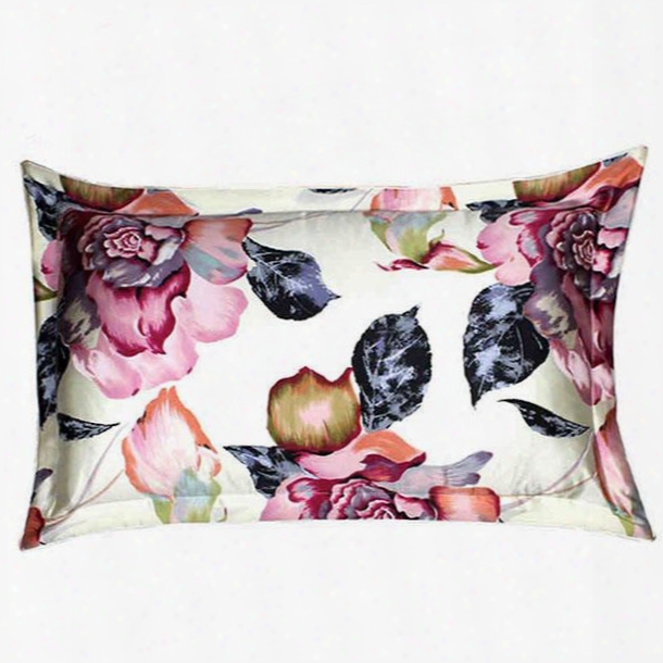 Elegant Blooming Peony And Petal Pattern Mulberry Silk Bed Pillow Case