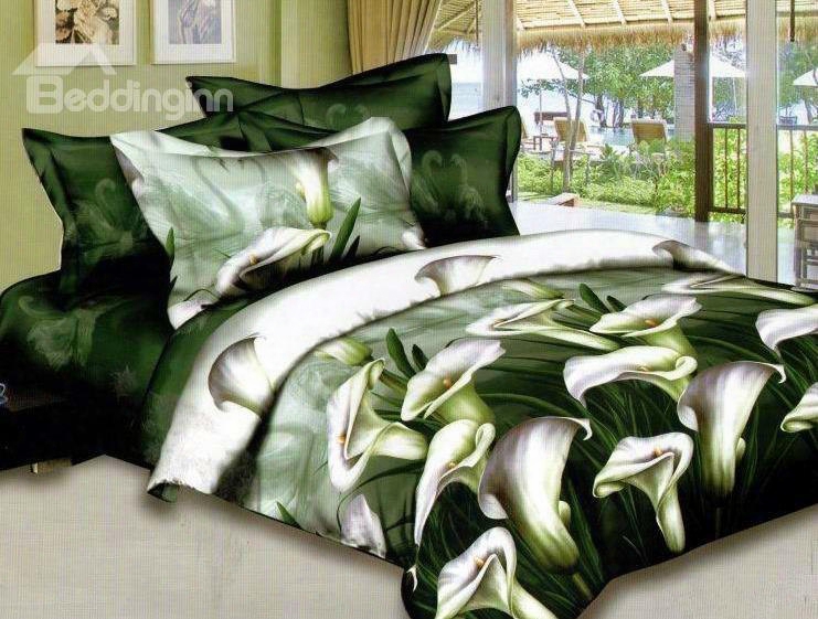 Elegant Green Calla Lily Print 2-piece Pillow Cases