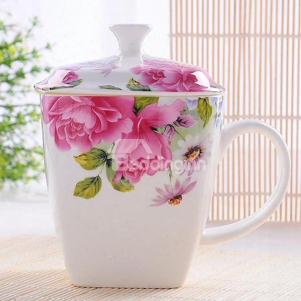 Elegant Pretty Royal Flower Bone China Coffee Mug