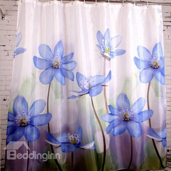 Elegant Purple Flower Print Waterproof Shower Curtain