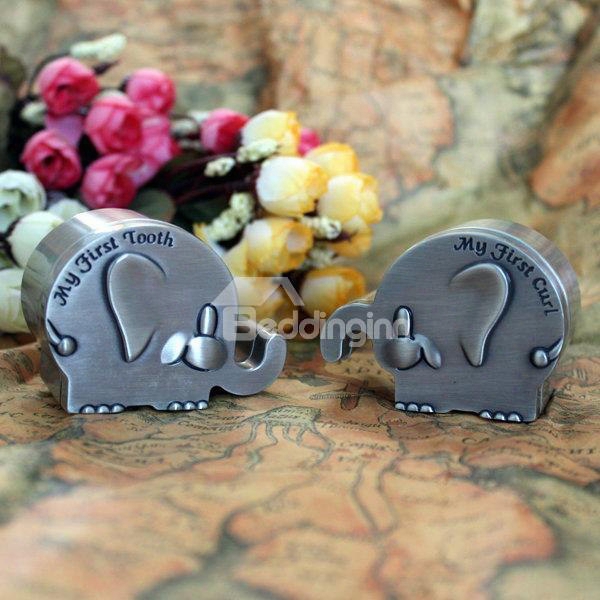 Elephant Shape Zinc Alloy Baby First Teeth And Curl Keepsake Box