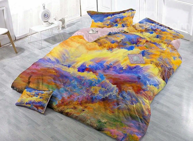 Fancy Colorful Scenery Print Satin Drill 4-piece Duvet Cover Sets