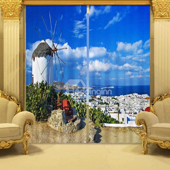 Fantastic 3d Sea And Castle 2 Panels Blackout Curtain