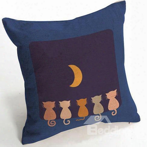 Fife Cute Cats Watching The Moon Pattern Throw Pillow