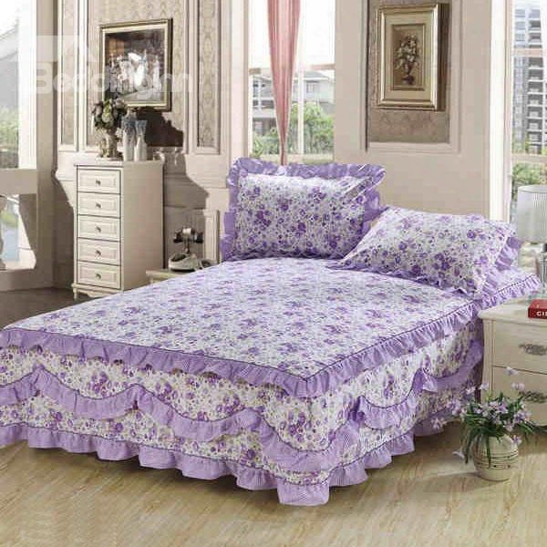 Gorgeous Bright Purple Floral Pattern Ultra Soft Bed Skirt