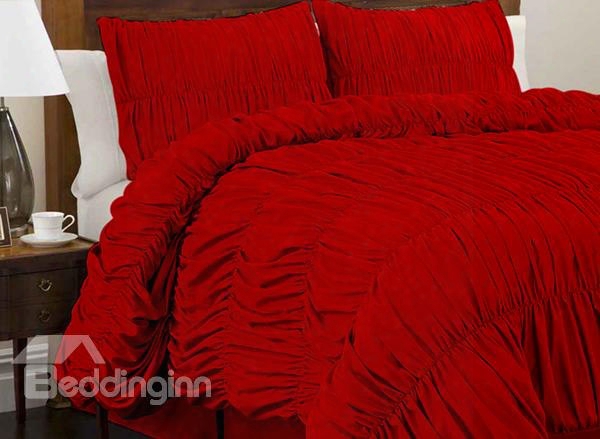 Gorgeous Bright Red Satin 4-piece Duvet Cover Sets
