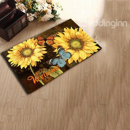 Gorgeous Butterfly And  Yellow Floowers Pattern Anti-slipping Doormat