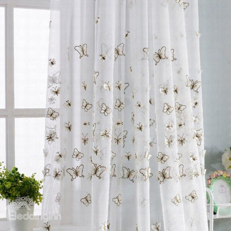 Graceful Butterfly Pattern Embroidered Sheer