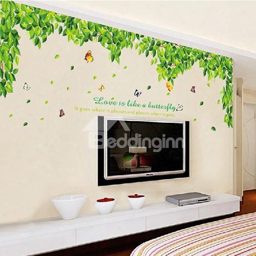 Green Leaves Summer Breeze Wall Sticker Living Room Tv Background Stickers