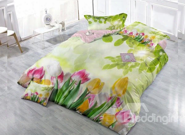 Greenery Blossom 4-piece High Density Satin Drill Duvet Cover Sets