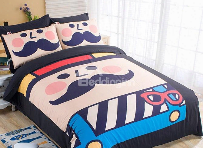 Happy Mustache Kids 4-piece Duvet Cover Set