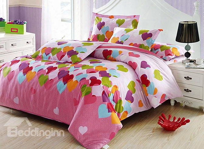 Heart Shape Pattern Cotton Duvet 4-piece Pink Kids Duvet Covers/bedding Sets