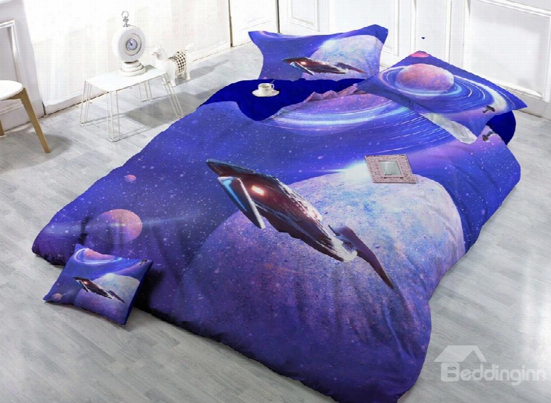 Interstellar Travel Digital Print 4-piece Cotton Duvet Cover Set