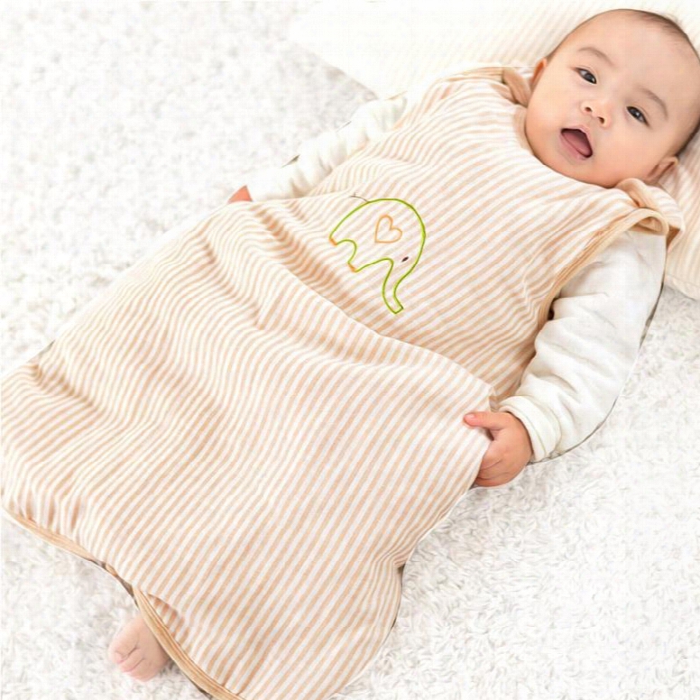 Lightweight Shoulder Snaps Elephant Embroidery Natural Colored Cotton Zipper Baby Sleeping Bag
