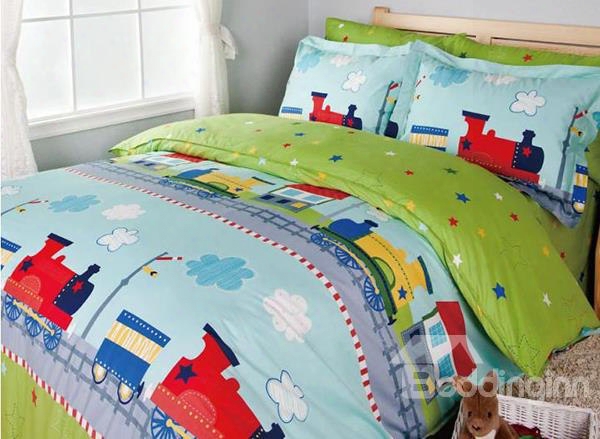 Little Train Print 3-piece Cotton Duvet Cover Sets