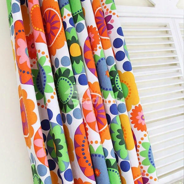 Lively Colorful Flowers Cotton Double Pinch Pleat Curtain