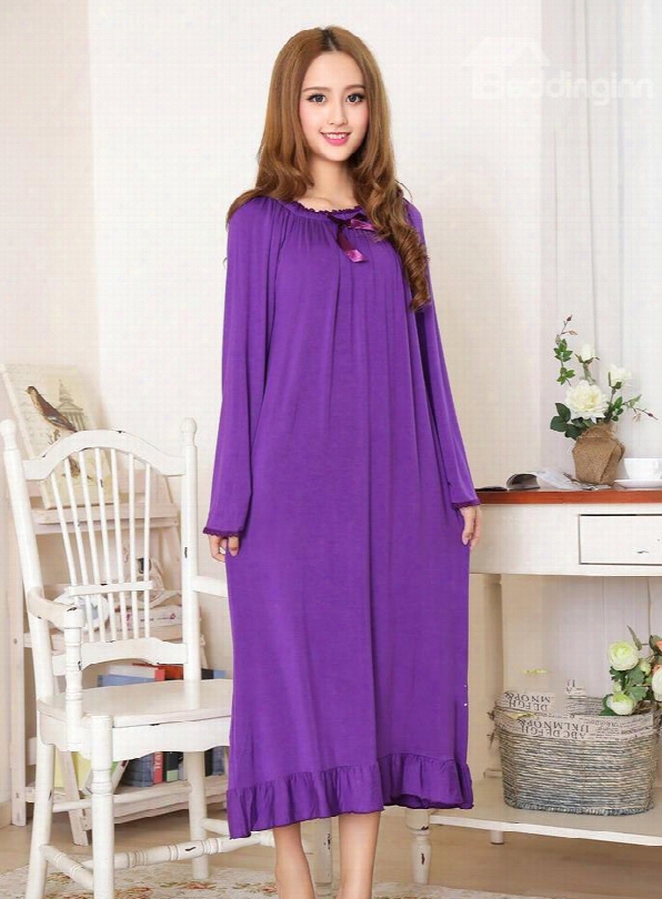 Loose Fit Round Neck Ankle Hit Cotton Nightgown