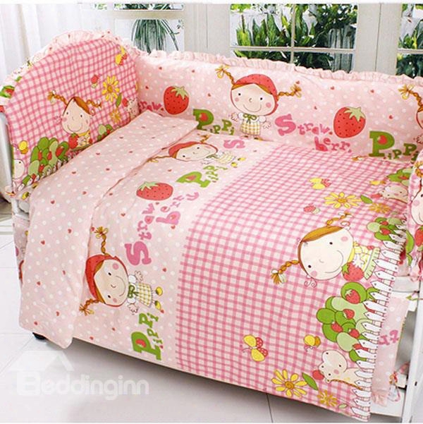 Lovely Girl Pattern Pink 10-piece Cotton Crib Bedding Set