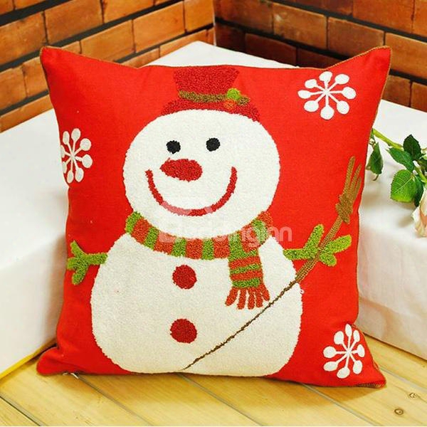 Lovely Snowman Snowflake Design Cotton Red Throw Pillow For Christmas