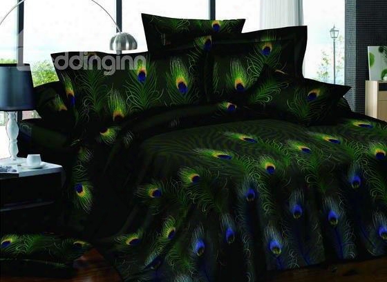 Luxurious Deluxe Pastoral Peacoc K Feathers Black One Pair Pillowcases