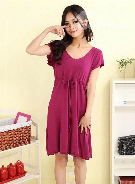 Modal Cotton Purple Loose Fit Round Neck Nightgown