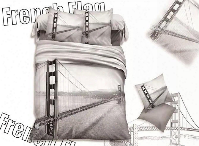 Modern Cable-stayed Bridge Print Cotton 4-piece Duvet Cover Sets