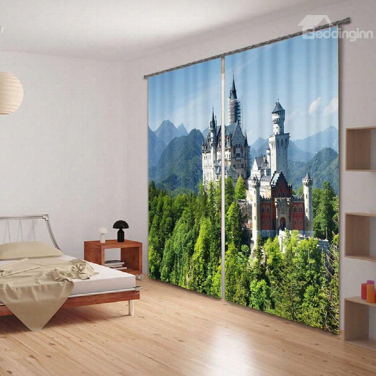 Modern Castles In Thick Forest Printing Custom Living Room 3d Curtain