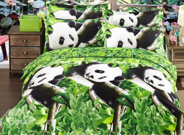 Panda And Tree Print 4-piece Polyester 3d Duvet Cover Sets