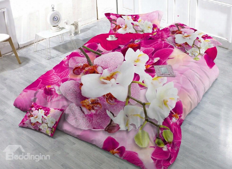 Personalized Digital Print Butterfly Orchid 4-piece Cotton Duvet Coverr Sets