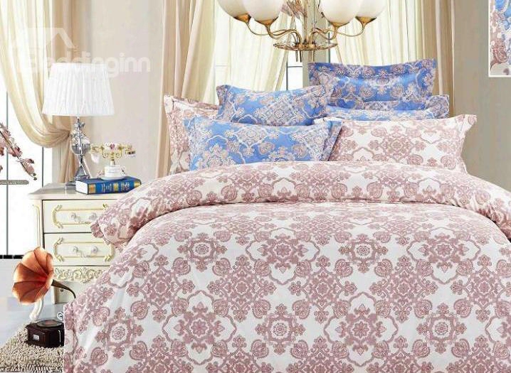 Pink Flower Pattern 4-piece Polyester Duvet Cover Sets