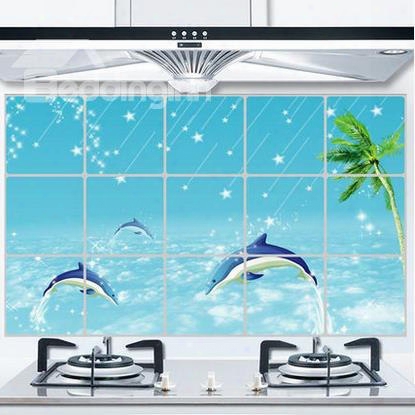 Popular Dolphin Beach Wall Stickers For Kitchen Decoration