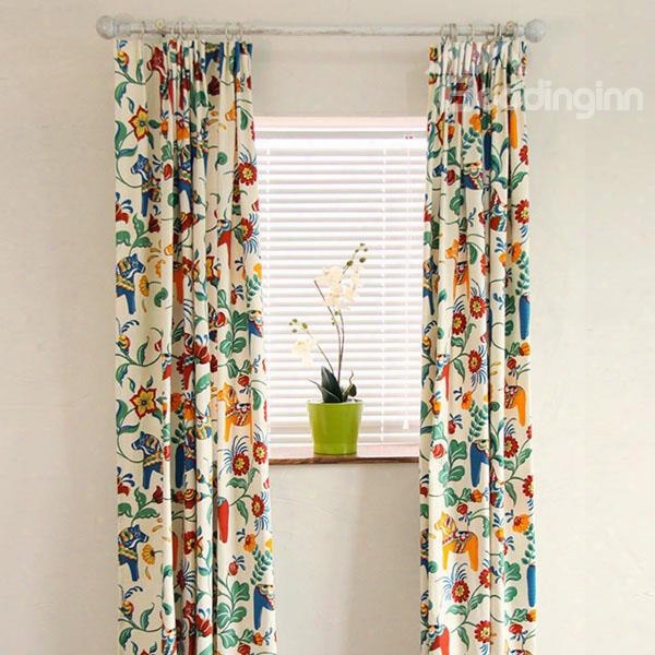 Post Modern Animals And Plants Pattern 100% Cotton Curtain