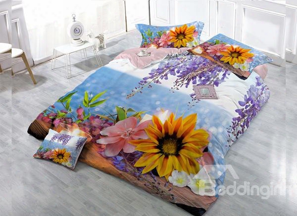Pretty Colorful Flower 4-piece High Density Satin Drill Duvet Cover Sets