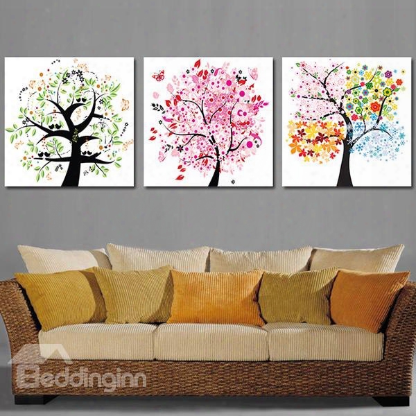 Pretty Colorful Flower Trees 3-piece Crystal Film Art Wall Print