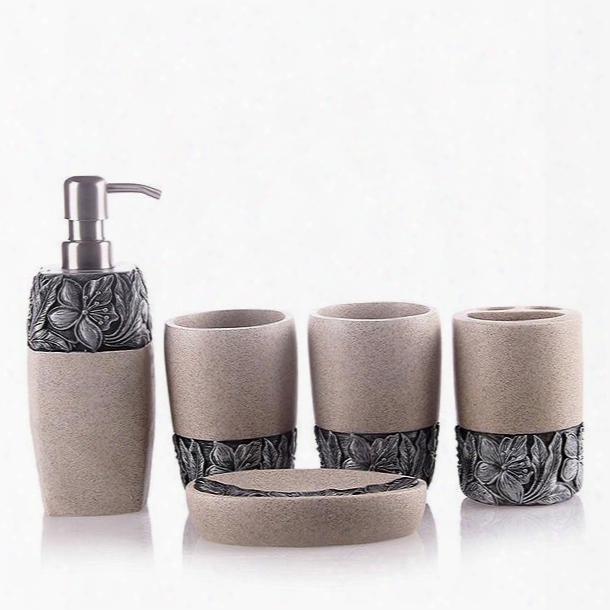 Pretty Resin Floral Pagtern European Style 5-piece Bathroom Accessories