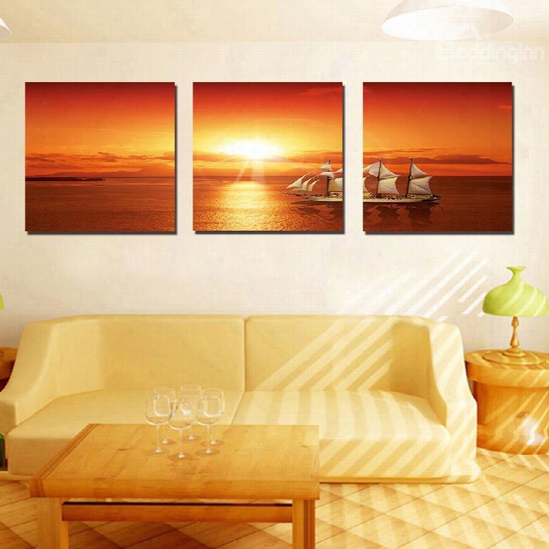 Pretty Sea And Sunset 3-pieces Of Crystal Film Art Wall Print