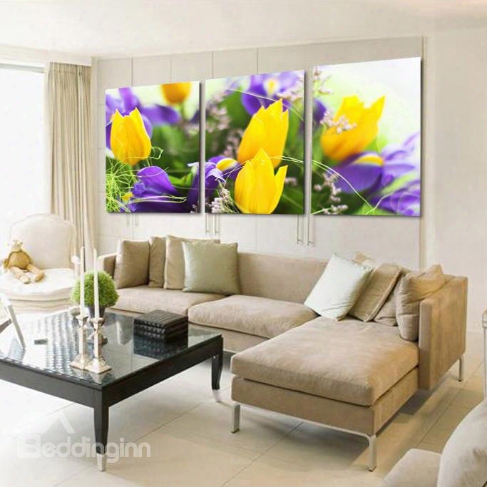 Pretty Yellow Tulips 3-piece Crystal Film Art Wall Print