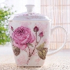 Lovely Romantic Blossom Rose on Branch Bone China Coffee Mug