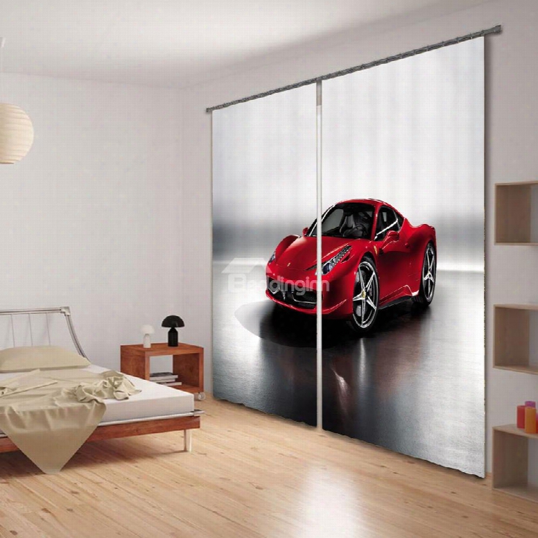 Red Fashion Sports Car Printing Polyester Decorative And Blackout 3d Curtain