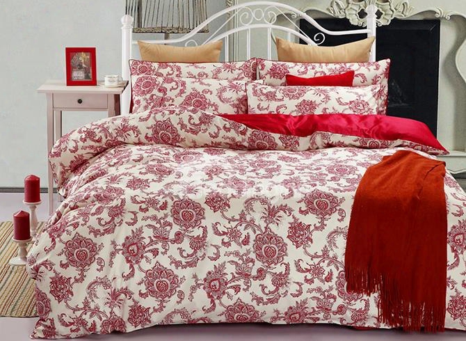 Red Jacquard Comfy Cotton 4-piece Duvet Cvoer Sets