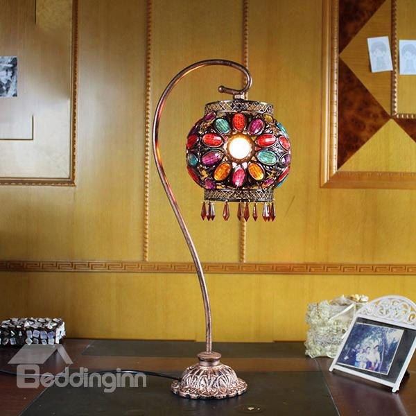 Retro European Bohemian Boho Multi-color Floral Table Lamp With Iron Stand