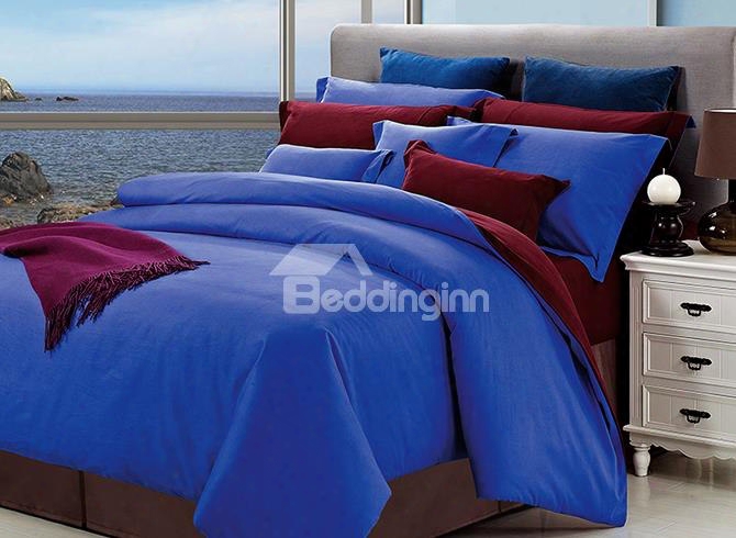 Reversible Showy Solid Color 4-piece Cotton Duvet Cover Sets