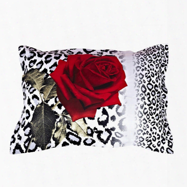 Sexy Red Rose And Leopard Pritn One Pair Cotton Pillowcases