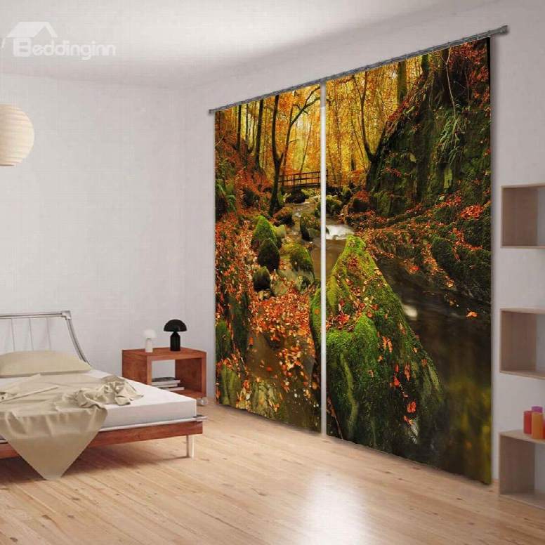 Shadowy Groves With Flowing Waterfalls Decorative And Blackout Custom Functionl 3d Curtain