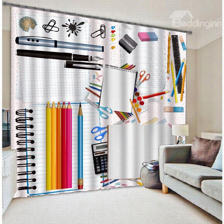 Shool Stationery Print Polyester 3d Blackout Curtain