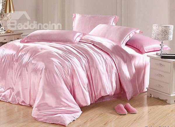 Skin Care Plain 4-piece Pink Silky Bedding Sets/duvet Cover